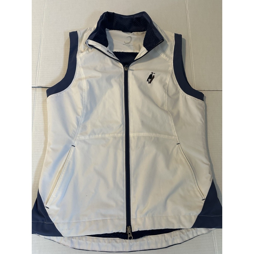 Zero restriction women's golf vest, medium, white and blue, zip front